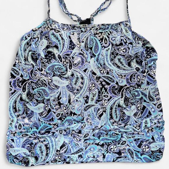 Blue Paisley Blouson Tankini Swimsuit Top with Adjustable Racerback Straps - Picture 2 of 8